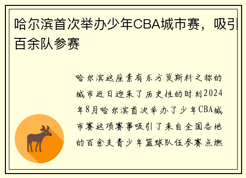 哈尔滨首次举办少年CBA城市赛，吸引百余队参赛